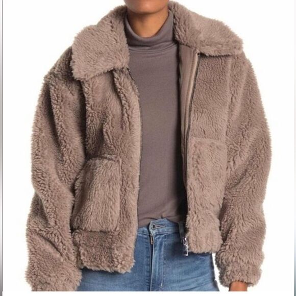 Avec Les Filles Faux Sherpa Bomber Jacket Large - Picture 1 of 16